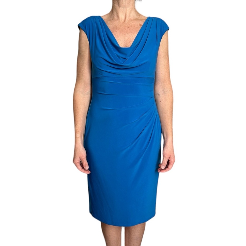 Lauren‎ Ralph Lauren Cowl Neck Jersey Dress Office Wedding Blue 8